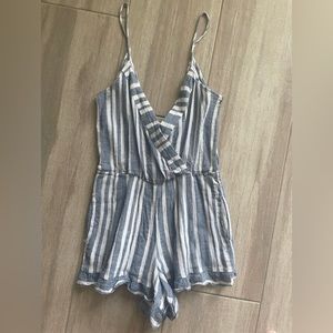 Tularosa Blue/White Striped Ruffled Romper Size XS
